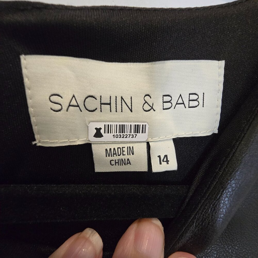 Sachin & Babi Holiday Party Diana Black Faux Leather Sleeveless Dress Size 14 - Picture 5 of 16
